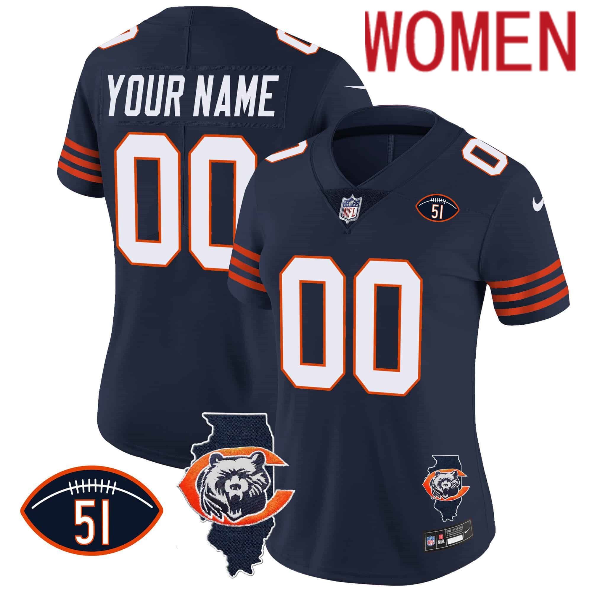 Women Chicago Bears Blue 2024 Nike Throwback Patch Vapor Custom NFL Jersey style 1->customized nfl jersey->Custom Jersey